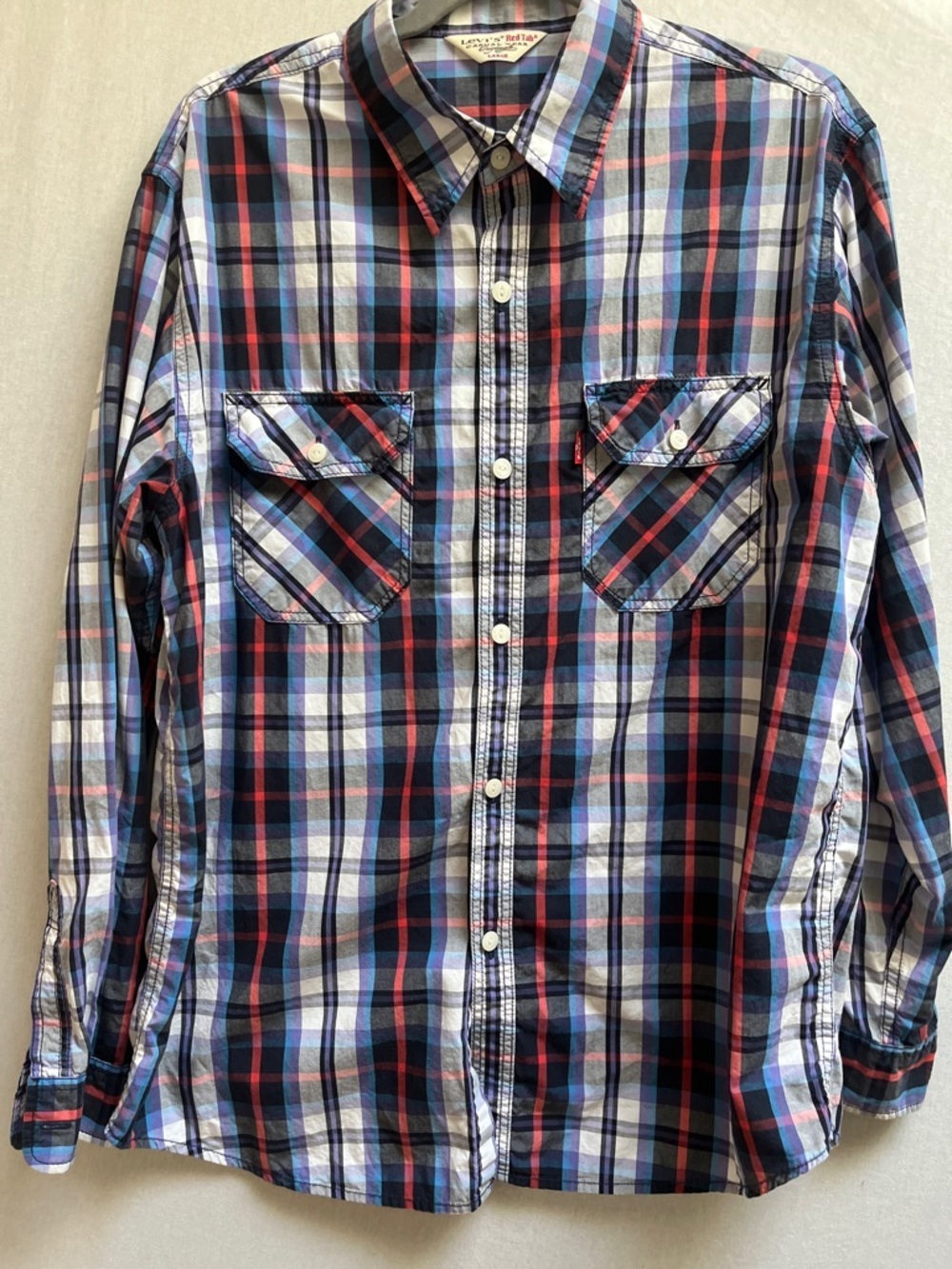 Levi's Red Tab Plaid Button-Down Shirt Red Blue Sz L